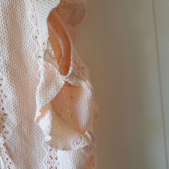 SUGAR LIPS BLUSH PINK PEACH COTTON EYELET RUFFLE TOP SMALL RUFFLE LACE UP GIRLY - Picture 4 of 6